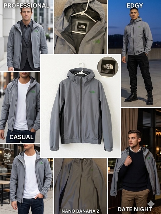 The North Face Other - 🔥 THE NORTH FACE Men's Medium Grey Technical Waterproof Rain Jacket Green Logo